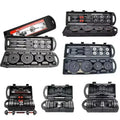 Home gym weightlifting dumbbells of 10kg 15kg 20kg 30kg with set of cast iron dumbbells painted black.