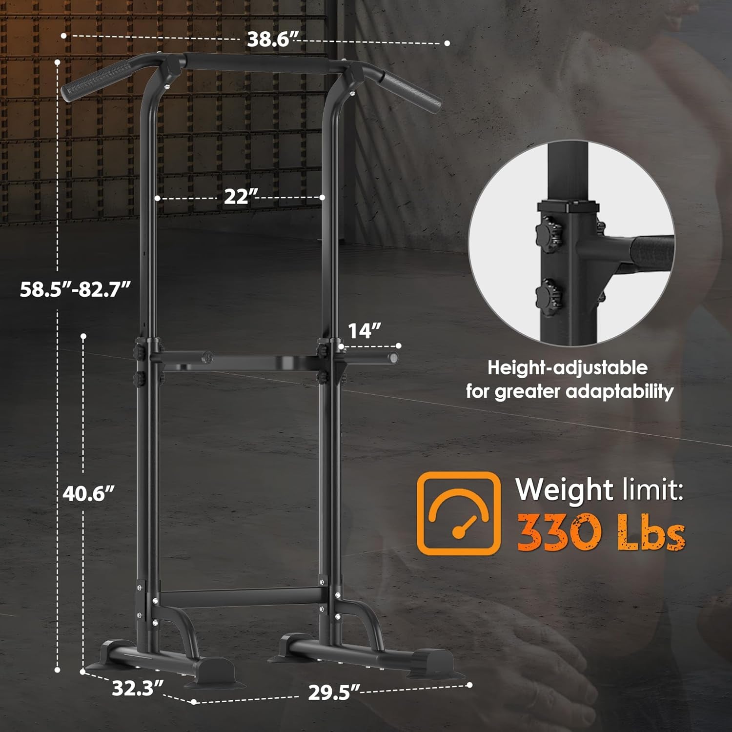 Power Tower,Dip Station,Chaise Romaine,Tractions Dips,Tour De Musculation Barre De Traction Station De Tractions Dips Abdominaux Pour Entrainement Fitness À La Maison, Hauteur Réglable