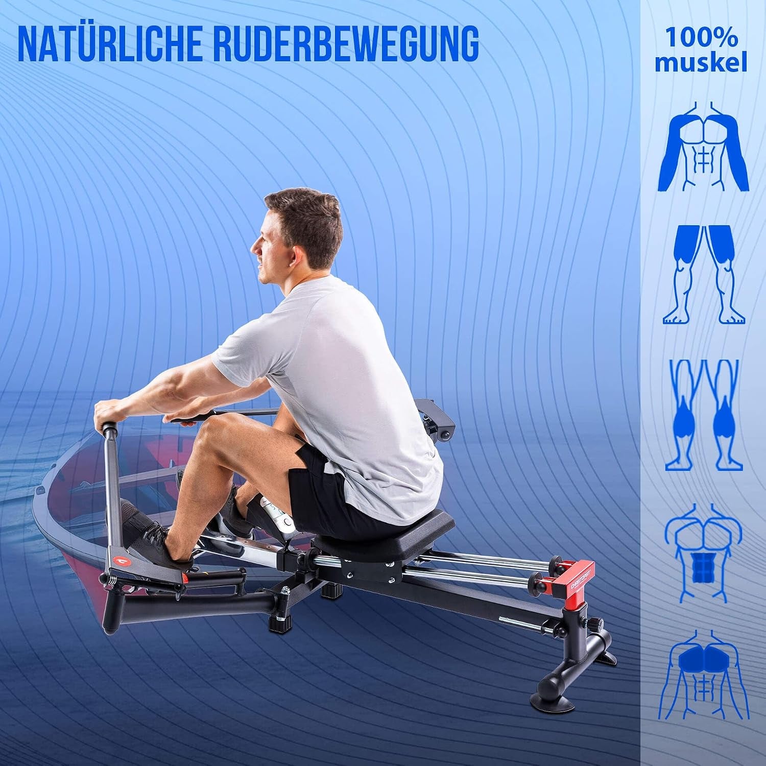 Sport Rameur Accord - Pliable, 12 Niveaux De Résistance, Rail De Siège Réglable Sur 4 Positions, Ordinateur LCD