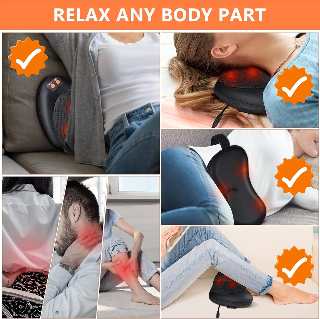Coussin Massage Shiatsu, Masseur Dos Chauffrant | Avec Tête De Massage Rotative Rotation Dans Deux Sens, Soulager Les Douleurs Musculaires, Pour Maison Et Bureau