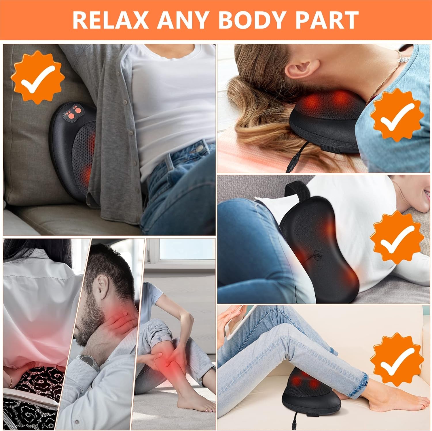 Coussin Massage Shiatsu, Masseur Dos Chauffrant | Avec Tête De Massage Rotative Rotation Dans Deux Sens, Soulager Les Douleurs Musculaires, Pour Maison Et Bureau