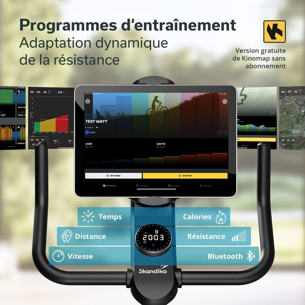 Vélo D'Appartement Cykling P12-H, 32 Niveaux De Résistance, Écran LCD, Kinomap, Frein Électromagnétique, Guidon Ergonomique, Support Tablette, Velo Appartement, Selle Réglable, Max 130KG