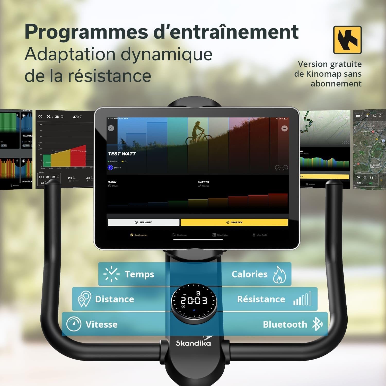 Vélo D'Appartement Cykling P12-H, 32 Niveaux De Résistance, Écran LCD, Kinomap, Frein Électromagnétique, Guidon Ergonomique, Support Tablette, Velo Appartement, Selle Réglable, Max 130KG