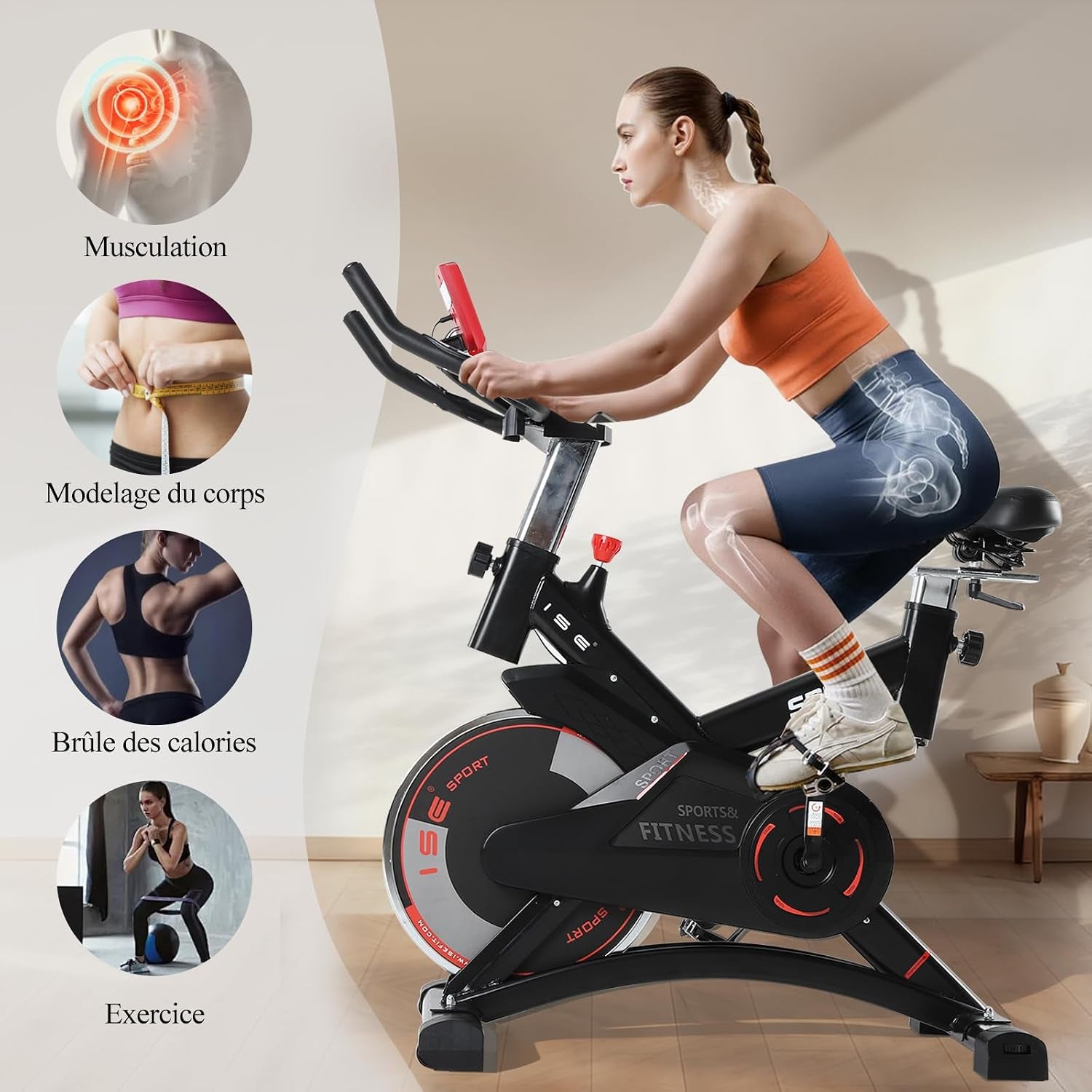 Velo D Appartement, Ergonomie Cardio-Training, Exerc Bike, Velo Appartement Fitness, Multifonction Ecran/Impulsion, Vélo D'Appartement Selle/Guidon Hauteur Réglable, Vélo Appartement À Domicile