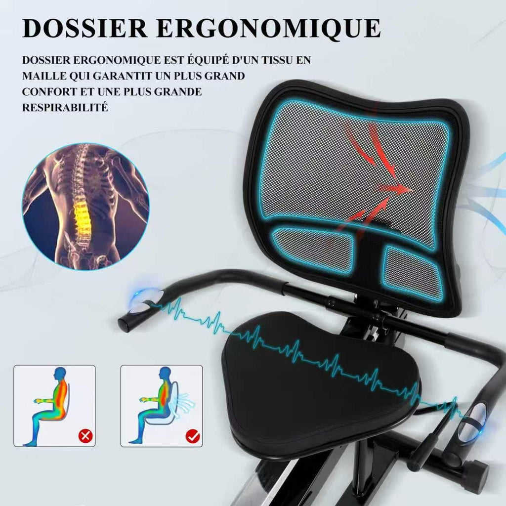 Vélo D Appartement Semi Allongé Magnétique 8 Niveaux Résistance, Velo D Appartement Dossier Réglable Ergonomie, Impulsion/Ecran LCD, Velo Appartement Semi-Allongé Volant Silencieux, Maison/Bureau