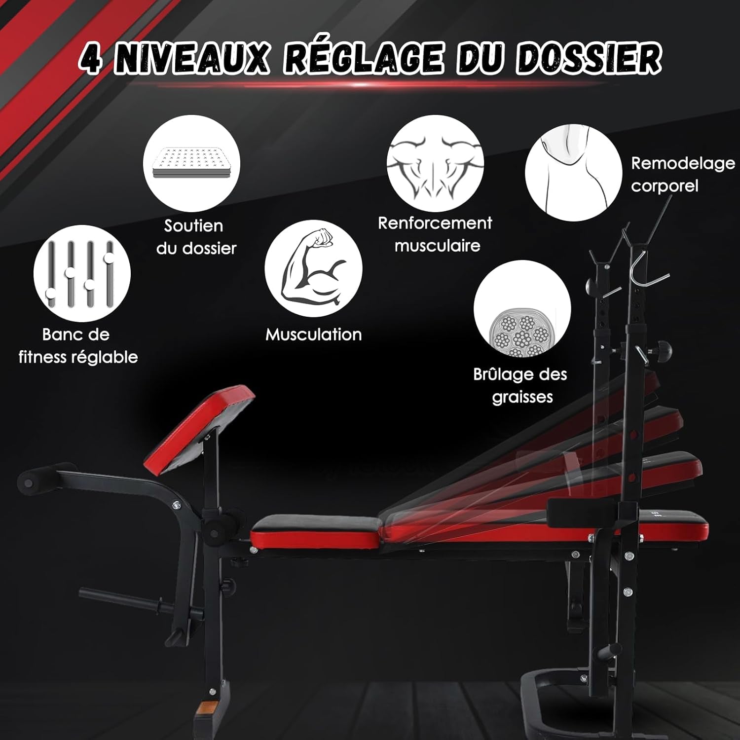 Banc Musculation Complet Musculation, Banc De Musculation Complet Fitness, Banc De Musculation Pliable&Inclinable, Banc Developper Coucher, Bancs De Musculation Multifonction Butterfly Réglable