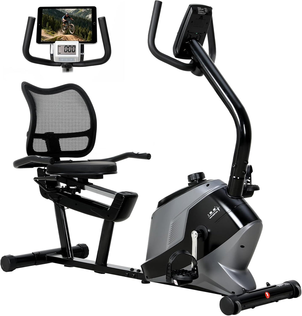 Vélo D Appartement Semi Allongé Magnétique 8 Niveaux Résistance, Velo D Appartement Dossier Réglable Ergonomie, Impulsion/Ecran LCD, Velo Appartement Semi-Allongé Volant Silencieux, Maison/Bureau