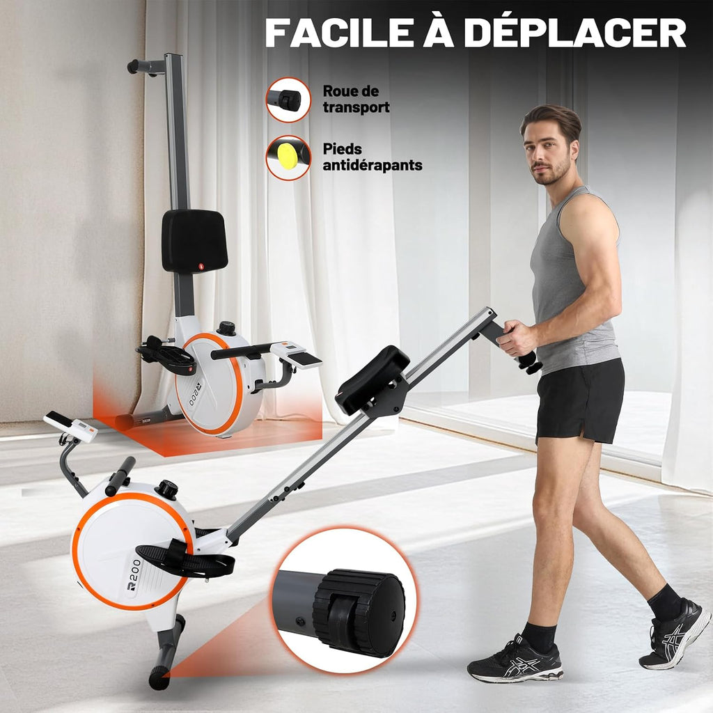 Rameur D'Exercice Professionnel, Moniteur LCD, 16 Niveaux Résistance Magnétique, Structure En Acier, Siège Ergonomique, Rameurs Pour Entraînement À Domicile, Rameur Appartement Silencieux