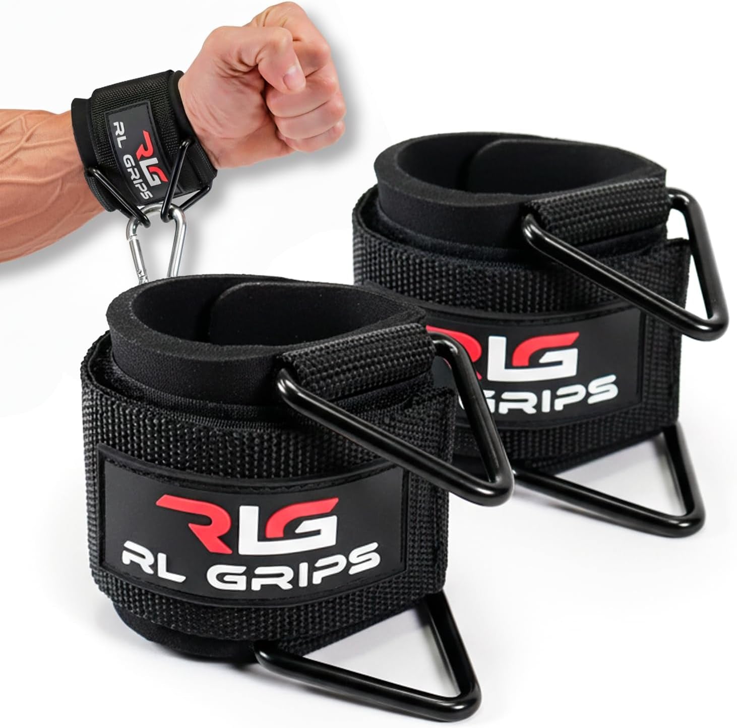 RL Grips Cable Wrist Cuffs Pour Poulie – Manchettes De Poignet Réglables Avec Anneaux Métalliques – Accessoire Pour Machine À Câble Musculation, Fitness Et Entraînement