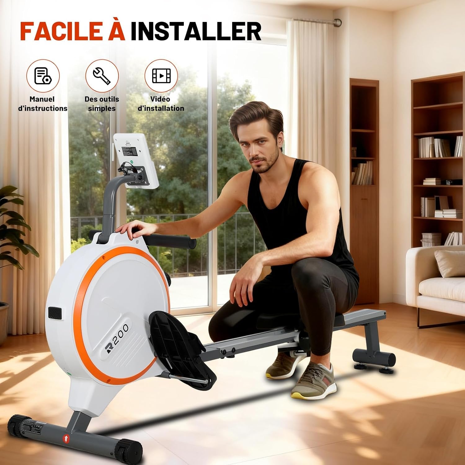 Rameur D'Exercice Professionnel, Moniteur LCD, 16 Niveaux Résistance Magnétique, Structure En Acier, Siège Ergonomique, Rameurs Pour Entraînement À Domicile, Rameur Appartement Silencieux