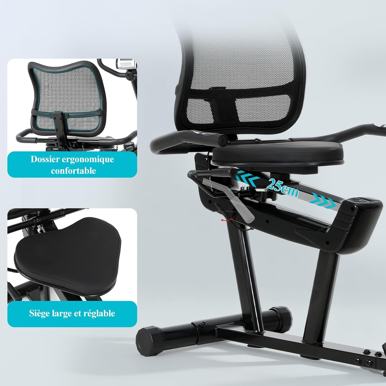 Vélo D Appartement Semi Allongé Magnétique 8 Niveaux Résistance, Velo D Appartement Dossier Réglable Ergonomie, Impulsion/Ecran LCD, Velo Appartement Semi-Allongé Volant Silencieux, Maison/Bureau