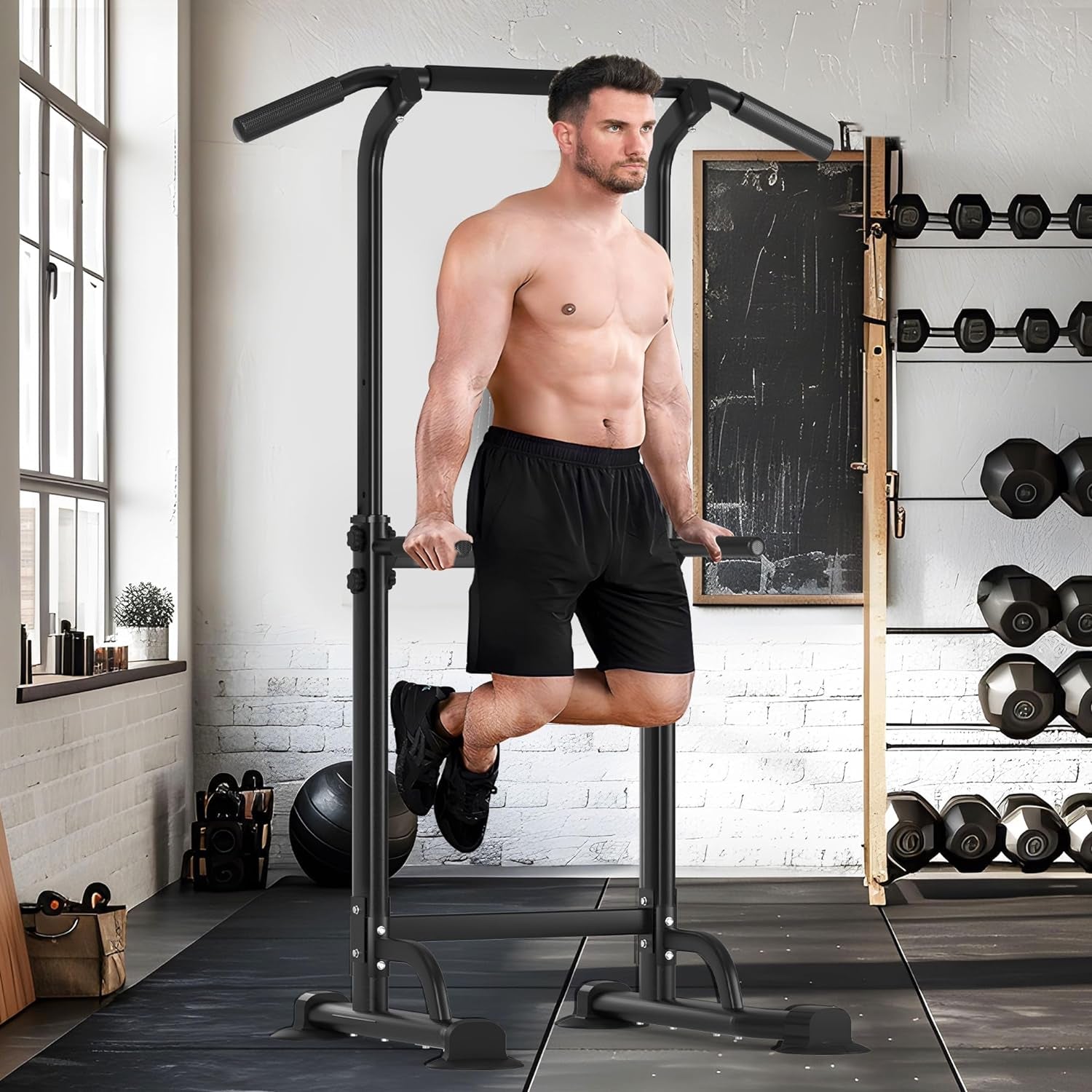 Power Tower,Dip Station,Chaise Romaine,Tractions Dips,Tour De Musculation Barre De Traction Station De Tractions Dips Abdominaux Pour Entrainement Fitness À La Maison, Hauteur Réglable