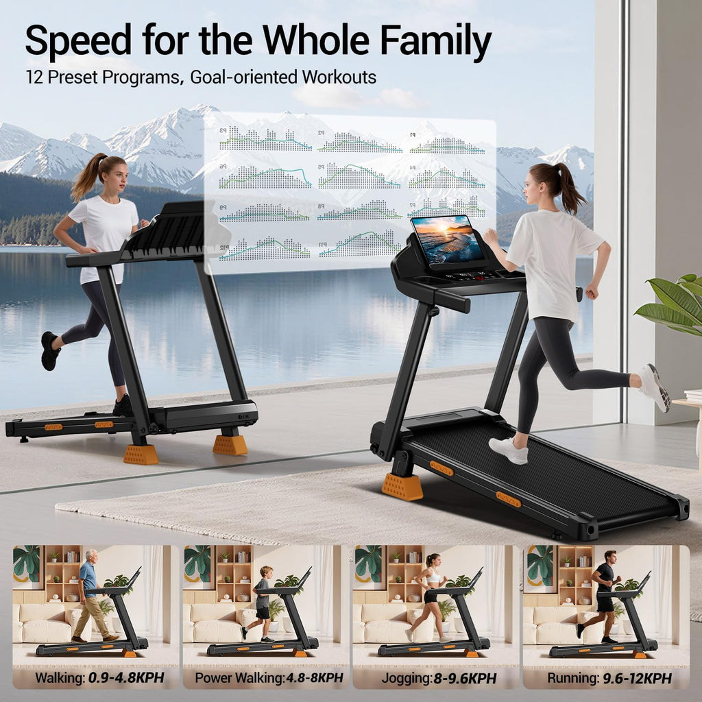 CURSOR Tapis De Course Pliable Inclinable 15%,Tapis De Marche Inclinable 12Km/H,Treadmill Home Avec Moteur 3,0CV Et Affichage LED, Charge Max. 136KG