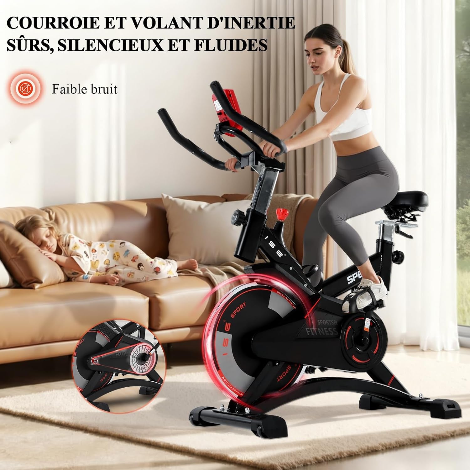 Velo D Appartement, Ergonomie Cardio-Training, Exerc Bike, Velo Appartement Fitness, Multifonction Ecran/Impulsion, Vélo D'Appartement Selle/Guidon Hauteur Réglable, Vélo Appartement À Domicile