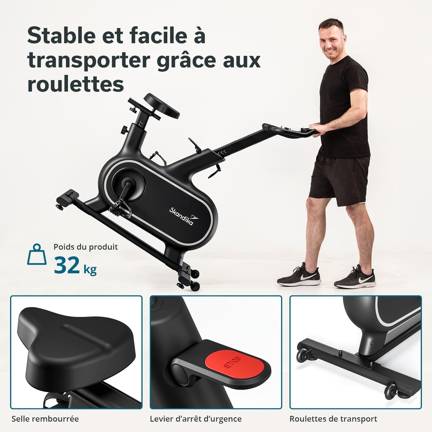 Vélo D'Appartement Cykling P12-H, 32 Niveaux De Résistance, Écran LCD, Kinomap, Frein Électromagnétique, Guidon Ergonomique, Support Tablette, Velo Appartement, Selle Réglable, Max 130KG